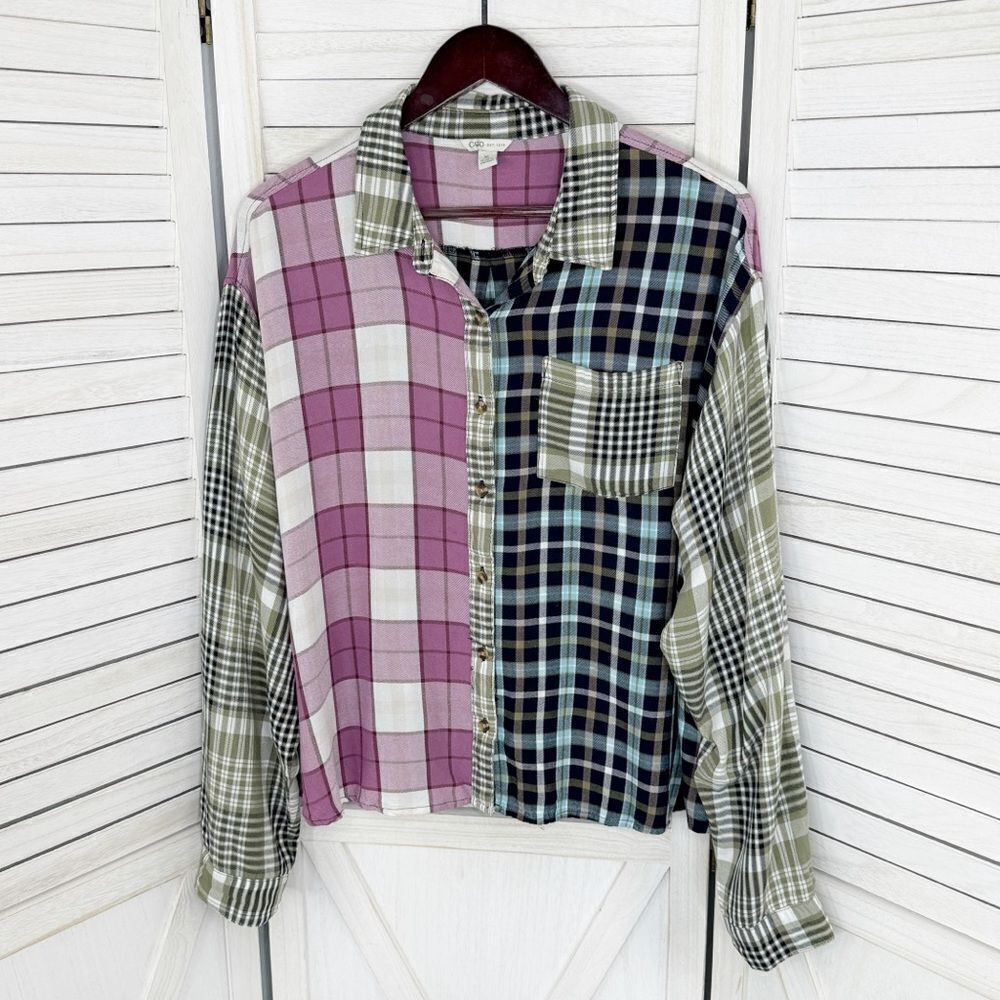 Cato Patchwork Multi Plaid Button Up Shirt Xl Ray… - image 7